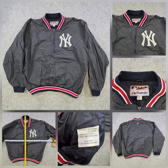 Vintage New York Yankees Jacket Mens XL Blue MLB Baseball Majestic Pullover